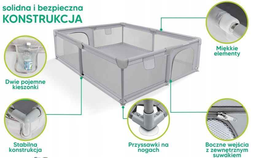 Дитячий манеж XXL 180х200 см з чотирма ручками для дітей і 50 різнокольоровими м'ячами для гри 5905226111811 фото
