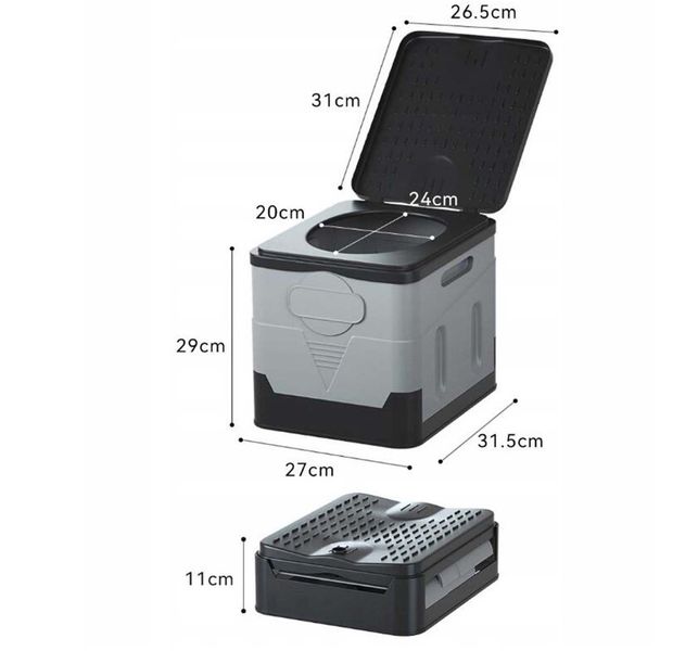 Портативний вуличний складаний мобільний автомобільний туалет 20 л, вантажопідйомність 200 кг 1236 фото