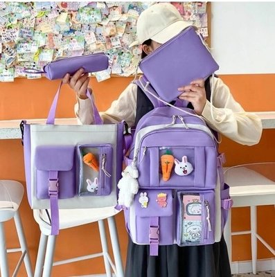 Шкільний рюкзак для підлітків 4 в 1 фіолетовий 053 фото