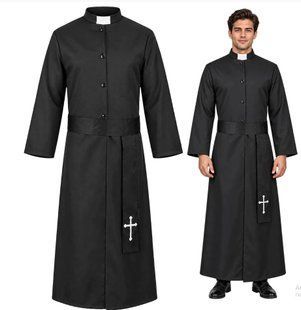 Костюм священика Glimz 134 см, чорна ряса з поясом і хрестом 28287 фото