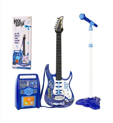 Детская электрическая рок-гитара, микрофон, усилитель, набор игровых огней 22409 фото