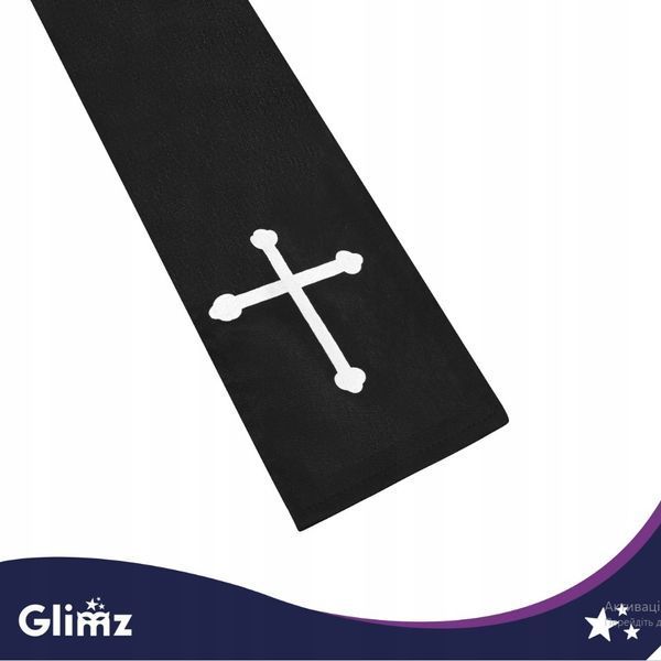 Костюм священика Glimz 134 см, чорна ряса з поясом і хрестом 28287 фото