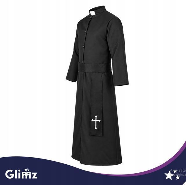 Костюм священика Glimz 134 см, чорна ряса з поясом і хрестом 28287 фото