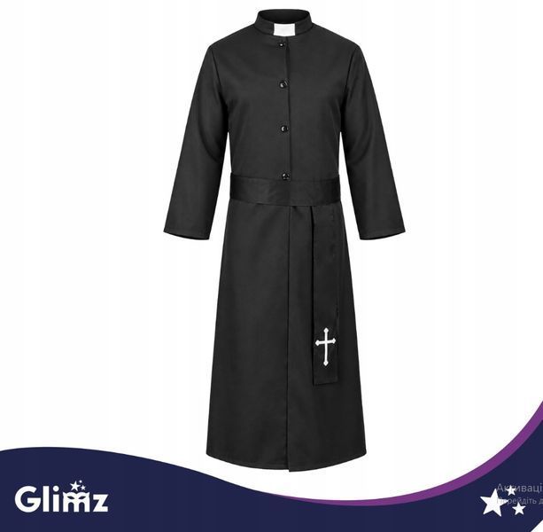 Костюм священика Glimz 134 см, чорна ряса з поясом і хрестом 28287 фото