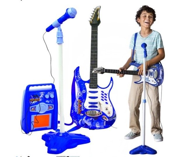 Дитяча електрична рок-гітара Мікрофон + підсилювач 22409 фото
