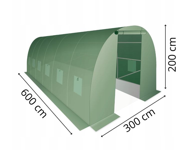Велика посилена плівкова теплиця 18 м² 600 х 300 см зелений GAR0002166 фото