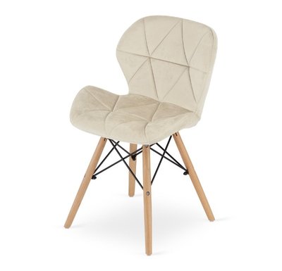 Сучасний вельветовий стілець з дерев'яними ніжками бежевого кольору 3800 фото