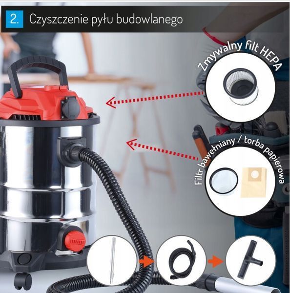 Промисловий пилосос 3в1 сухе/вологе прибирання + видування, розетка для інструментів 2000 Вт, 25 л CR 7045 фото