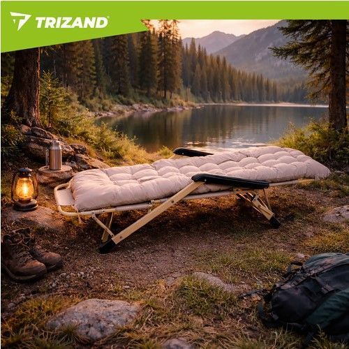 Шезлонг 60x177x30cm Trizand з подушкою бежевий до 120 кг 27553 фото