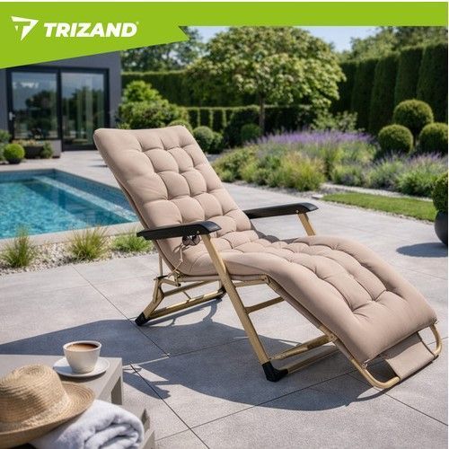 Шезлонг 60x177x30cm Trizand з подушкою бежевий до 120 кг 27553 фото