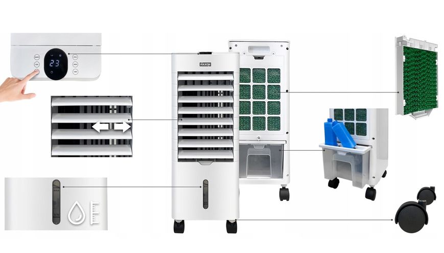 Водяний кондиціонер, портативний мобільний повітроохолоджувач HAXON ZAX 4in1 LED пульт + вставки HAXON фото