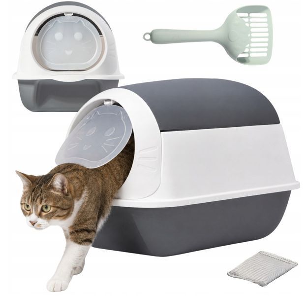 Закритий котячий лоток для кота 50&times;35&times;36 см з фільтром, дверцятами та лопаткою, сірий zw51 фото