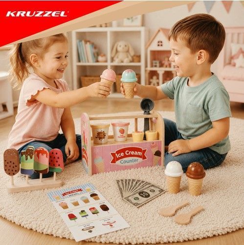 Деревянный магазин мороженого Kruzzel Montessori 33 эл 28136 фото