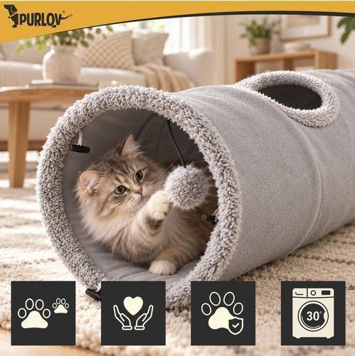Тунель будиночок для кота Purlov 120&times;25 см з м'ячиком 28241 фото